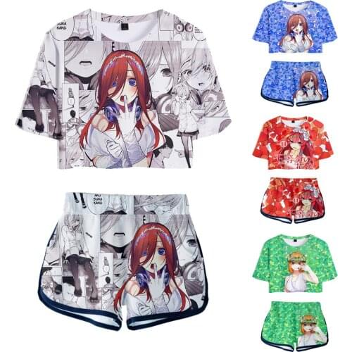 Summer 3D The Quintessential Quintuplets Womens Two Piece Sets Popular Exposed Navel t shirt and Shorts Girls Cartoon Suits