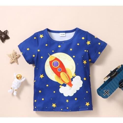 Summer Boys Clothes Fashion Clothes Rocket Pattern Short Sleeve Boys T-shirts Tops Cotton Tees Baby Clothes Kids Clothes 1-6Y