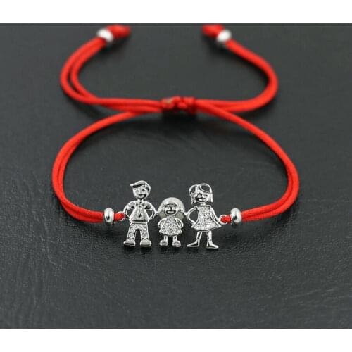Cute Family Dad Mun Girl Hand In Hand Bracelet Silver Color Red Rope Thread Charm Bracelets Women Men Couples Love Gift Bijoux
