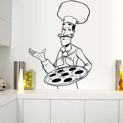 Pizza Shop Wall Sticker Chef Decal Fast Food Restaurant Stickers Creative Store Window Decoration Dining Room Decor C6022
