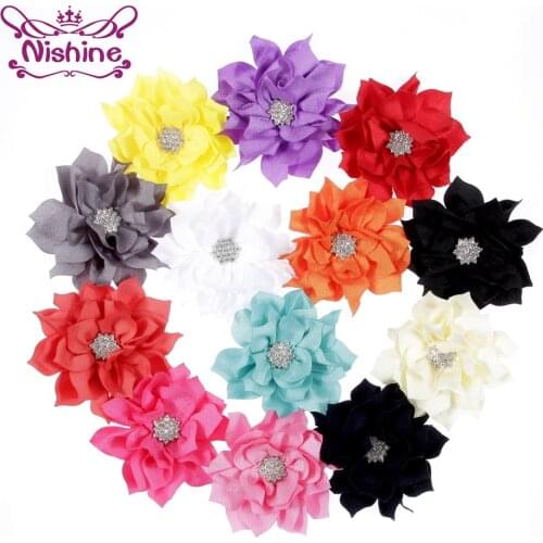 Nishine 20pcs Chic Flatback Lotus Flower with Star Button Center Use for Hair Accessories Corsage Hat Flower