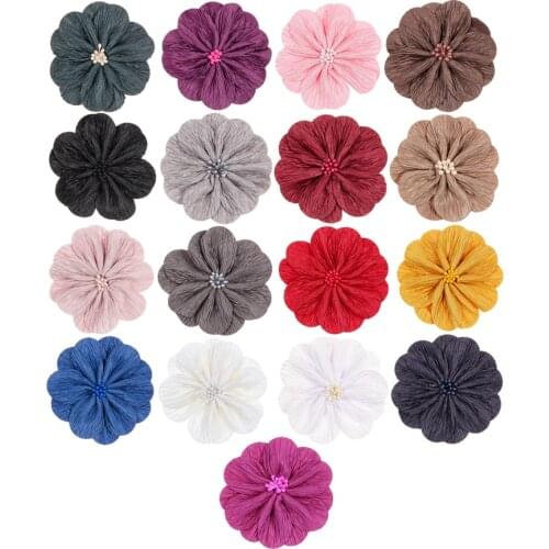 New 5pcs/lot 3.2" Newborn Satin Fabric Flowers with Match Stick Center Old Wrinkles for Diy Headband Clips Hair Accessories