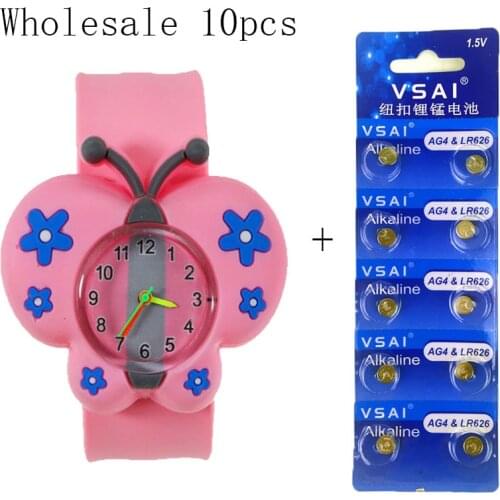Wholesale 10 Pieces of Cartoon Kids Watch Cat Butterfly Love Style Sports Quartz Kids Watch Boy Girl Student Learning Time Clock