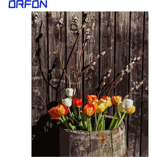 ORFON DIY Frame Wooden barrel flower Painting By Numbers Combination Unique Gift Wall Art Picture Artworks Home Decor40x50cm