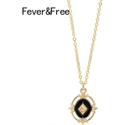 Fever&Free Fashion Baroque Style Black Enamel Hollow Pendant & Necklace Simple Luxury Geometric Gold Choker Collar Necklace 2019