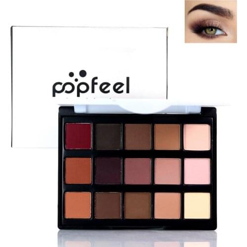 Popfeel 15 Colors Makeup Eyeshadow Palette Shimmer Matte Eye Shadow Cosmetics Waterproof Earthy Color Smoky Nude Makeup Shadows