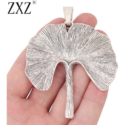 ZXZ 2pcs Tibetan Silver Large Ginkgo Biloba Leaf Charms Pendants for Necklace Jewelry Making Findings