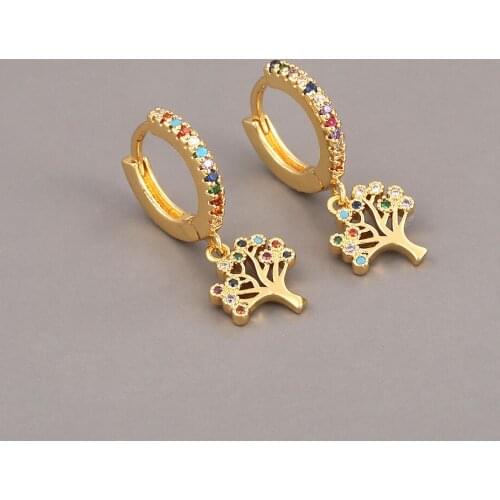 Boho Tree Of Life Drop Earrings Fashion Light Luxury CZ Rainbow Zircon Hoop Earring For Women Creative Jewelry Gifts