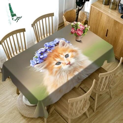 Customizable 3D Tablecloth Christmas Lovely Cat Pattern Washable Cloth Thicken Rectangular and Round Table Cloth for Wedding