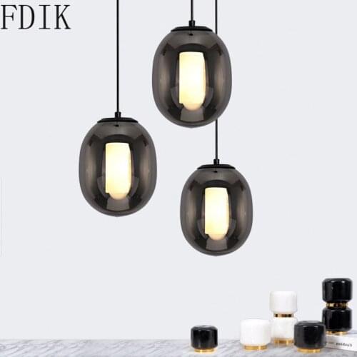 Post Modern Glass Led Pendant Lights Nordic Smoke Gray/amber Hang Lamp for Indoor Bedroom Living Room Restaurant Lighting Fixtue