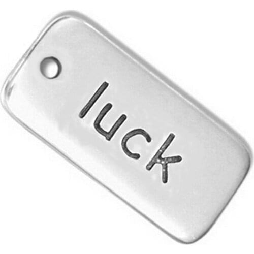 Alloy Antique Silver Plated Rectangle Luck Word Charm Good Luck Hand Stamped Jewelry For DIY
