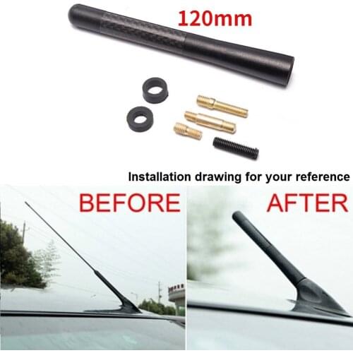 12cm/ 4.7" Black Carbon Fiber Radio Short Antenna Universal Car Decorative Scerw Black For BMW e90 EP-TX005-120T