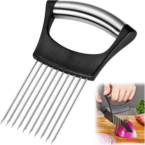 Stainless Steel Onion Fork Fruit Vegetables Slicer Tomato Cutter Knife Cutting Safe Aid Holder Meat Tenderizer Kitchen Gadgets