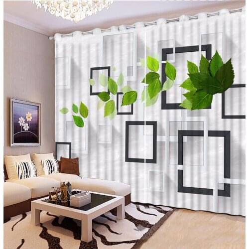 3D Curtain Custom Size White Plaid Green Leaf Curtains For Living Room Blackout Bathroom Shower Curtain 3D Curtain Blackout
