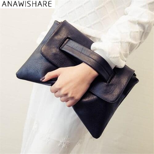 ANAWISHARE Women Leather Handbags Day Clutches Bags Black Crossbody Bags Ladies Envelope Evening Party Bags