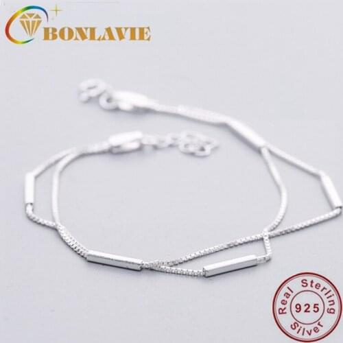 BONLAVIE Silver Color Bracelet Girl Simple Temperament Double Square Girlfriends Bracelet women Bracelet
