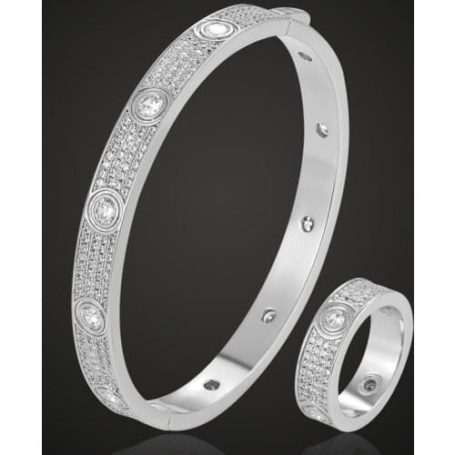 Zlxgirl jewelry Women size Copper bangle with ring jewelry sets Zircon Bridal jewelry sets Love Bangles&ring free 1pc mask