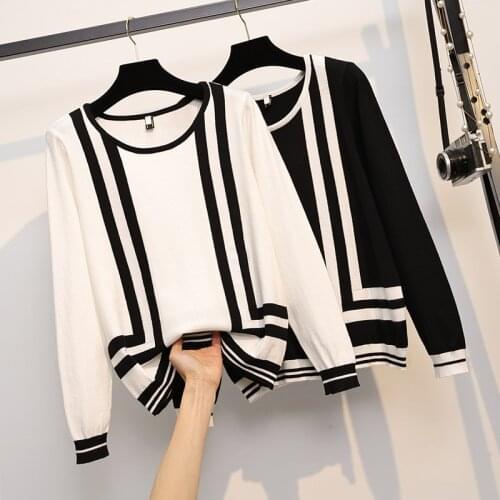 2021 Women Stripe Sweater and Pullovers Long Sleeve Oversized Chic Pull Jumpers Cows Kawaii Sweater for Women Pull jersey mujer