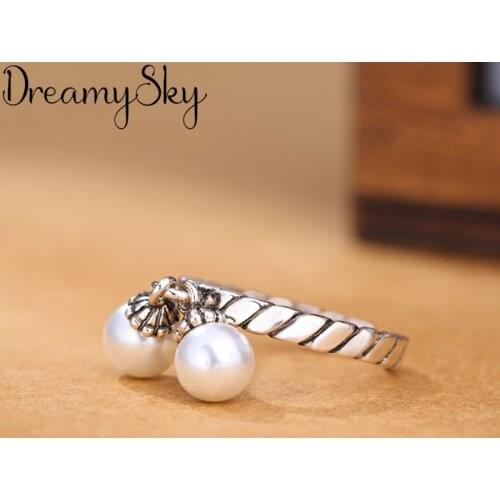 Personality Punk Retro Silver Color Imitation Pearls Rings For Women Simple Ladies Adjustable Size Ring Wedding Jewelry