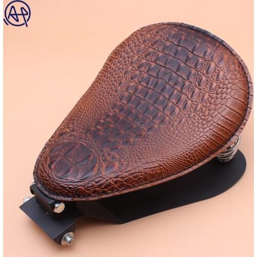 1set Motorcycle Retro Crocodile Style Leather Solo Saddle Seat Benches + 3" Silver Spring Bracket Mounting Base for Harley Honda