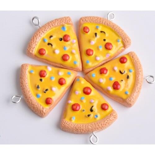 10pcs 24*25MM Cute DIY resin Pizza charms kawaii flatback cabochon resin simulated food craft jewelry making ornament decoration