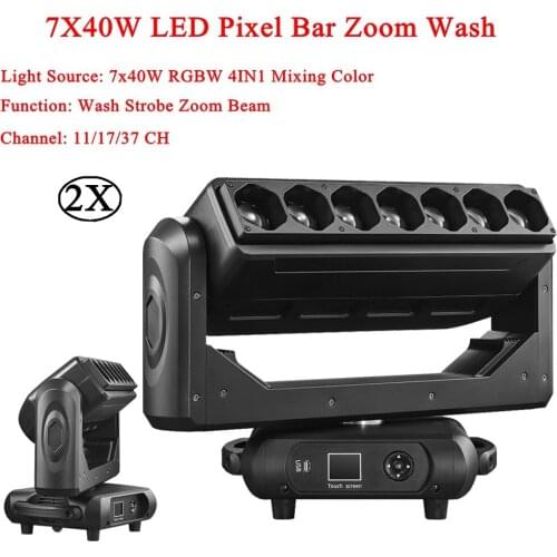 2Pcs/Lot 7x40W RGBW 4IN1 Pixel LED Moving Head Bar Beam Wash Zoom Lights For Sound Party DJ Disco Stage Entertainment Lighting