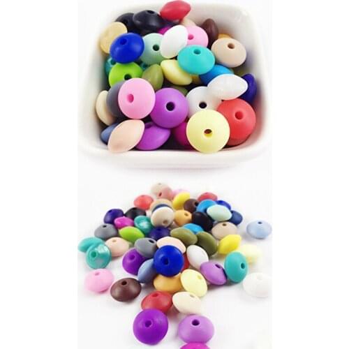 200pcs Lentil Silicone Teething Beads BPA Free Loose Abacus Beads for DIY Chew Necklace Teether Jewelry Making Pacifier Clips