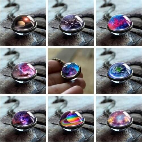 2019 Fashion Jewelry Vintage Solar System Galaxy Planet Universe Necklace For Women Men Double Sided Glass Ball Pendant Necklace