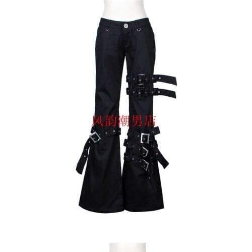 27-40 2018 Men clothing Hair Stylist fashion Gothic rend punk gothic non-mainstream bell-bottoms pants plus size singer costumes