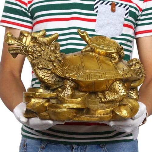 31 CM # town House Protection # office home efficacious protective Talisman Money Drawing Dragon Turtle FENG SHUI Brass statue