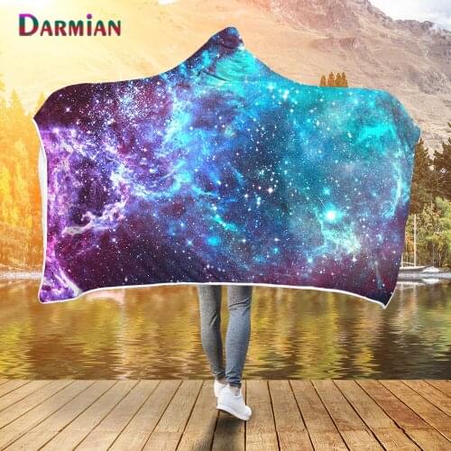 DARMIAN 3D Galaxy Design Pattern Hooded Blanket Home Textile Bed Sheet Adults Kids Soft Warm Lazy Flannel Blanket Sofa Nap Quilt