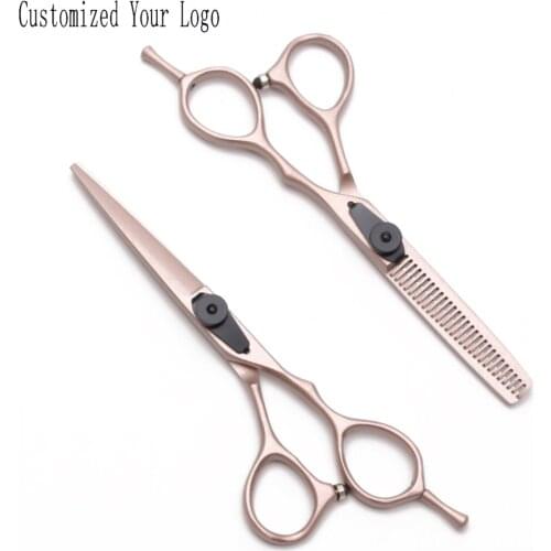 5.5" 16cm 440C Rose Gold Customized Logo Professional Hairdressing Scissors Cutting Shears Thinning Scissors Hair Scissors C9015