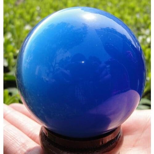50mm Stand Asian Quartz Blue Cat Eye Crystal Ball Healing
