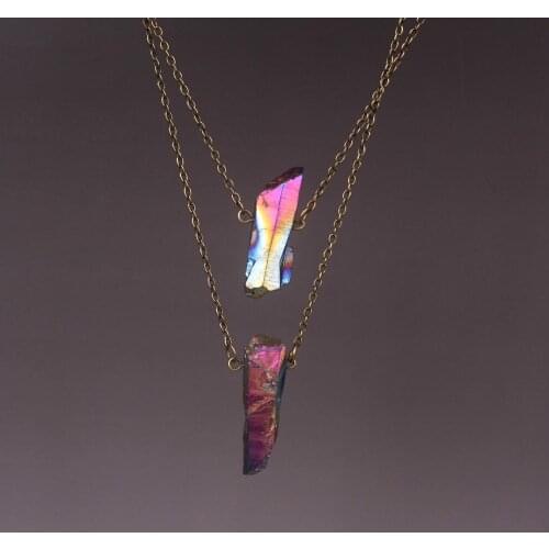 6pcs Vintage Handmade Bronze Necklace Color-plated Natural Quartz Stone Pendant Necklaces Pendulum Jewelry For Wholesale