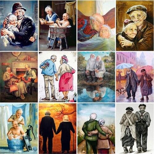 DIY 5D Diamond Painting Old Couple Cross Stitch Cartoon Mosaic Diamond Embroidery Full Round Rhinestone Handmade Art Home Decor