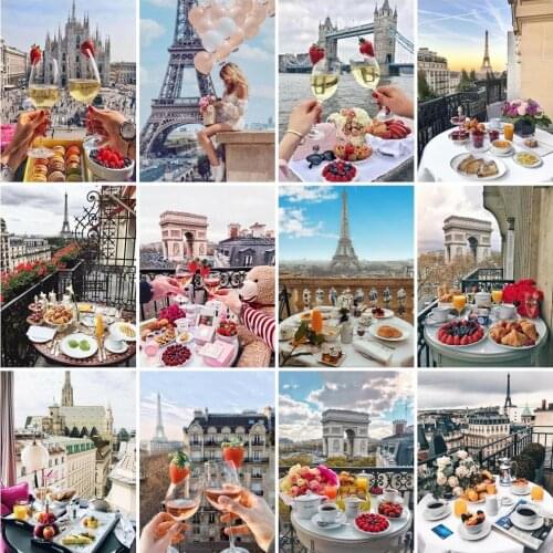 AZQSD Oil Painting Drawing On Canvas City Girl Tower Unique Gift For Children Diy Painting By Numbers Landscape Home Decor