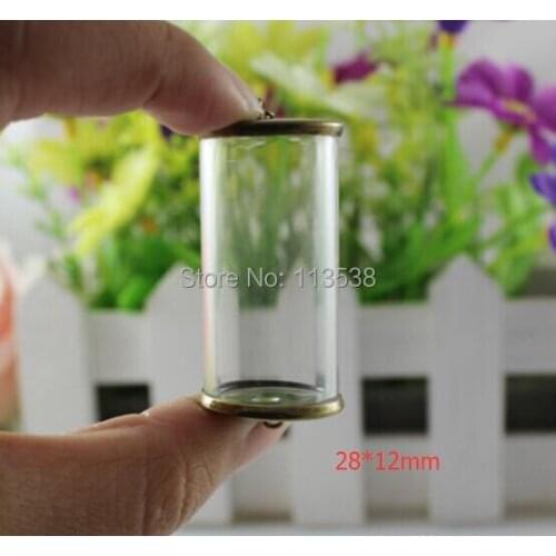 Free ship!! 50sets/lot 28*12mm clear tube glass globe & bronze color cover button set (no filler) , glass bottle vial pendants
