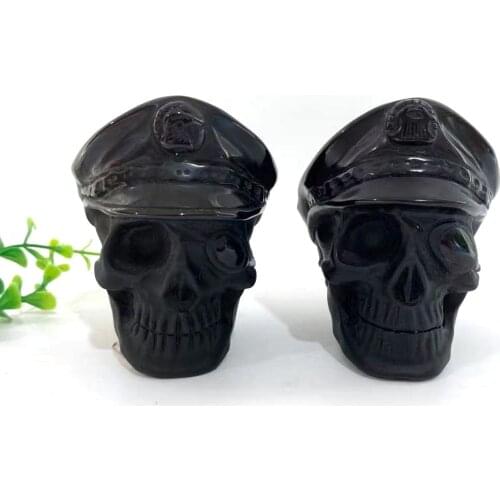 Free Shipping High Quality Naturel Black Obsidian Crystal Hand Crafted Pirate Skulls For Gift _XCG