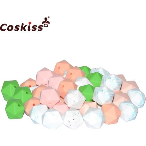 10pcs Silicone Beads for Teether Mix Colors 14mm Polygonal Beads DIY Chewing Jewelry Teethers Necklace/ Bracelet Baby Teether