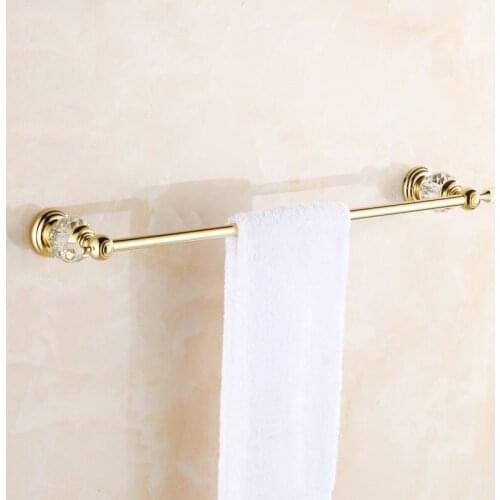 Vidric Towel Bars Brass Crystal Golden Wall mounted Single Towel Bar Holder Luxury Towel Rack Bar restroom Bathroom Acce