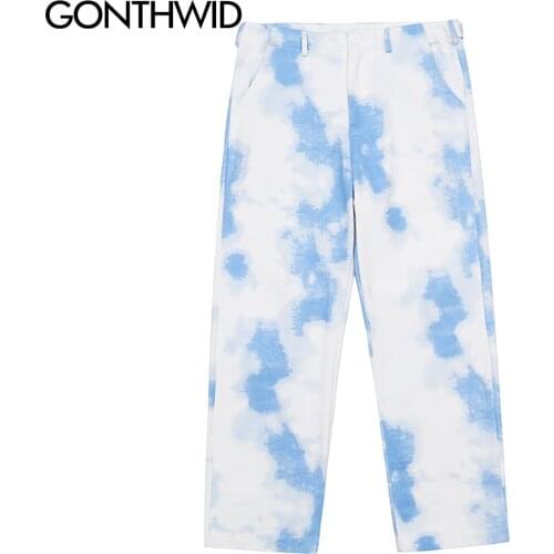 GONTHWID Jeans Pants Harajuku Graffiti Tie Dye Jean Denim Pants Streetwear Fashion Mens Casual Hip Hop Loose Trousers