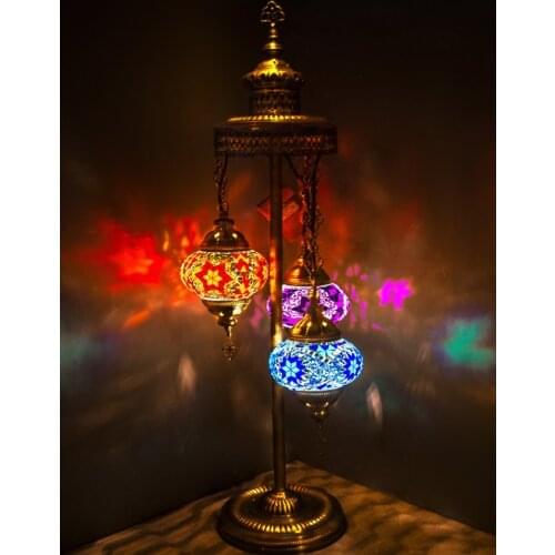 3 Globes Turkish Moroccan Mosaic Authentic Vintage Art Deco Triple Floor Lamp Light, 15 Colors