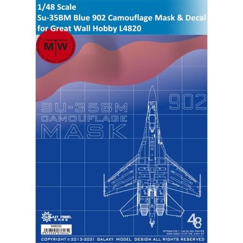 Galaxy D48020 1/48 Scale Sukhoi Su-35BM Blue 902 Camouflage Flexible Mask & Decal for Great Wall Hobby L4820 Model