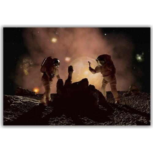 HT110 Spectacular Universe Earth And Moon Space Station Astronaut Silk Fabric Poster Art Decor Indoor Painting Gift