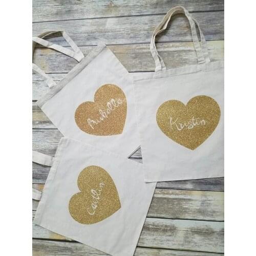 Personalize names set of 4 wedding bridesmaid Gold glitter tote bags Champagne Party gift Bags Bachelorette bridal shower favors