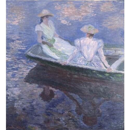 Claude Monet impressionist Printed Two women playing by boat Canvas Painting Home Decoration Wall Art For Living Room Unframed
