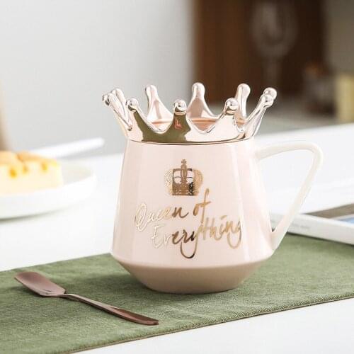 Queen of Everything Mug With Crown Lid and Spoon Ceramic Coffee Cup Gift for Girlfriend Wife ALI88