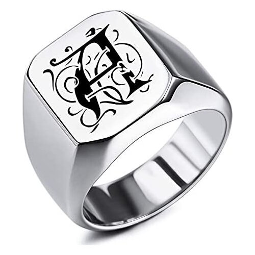 Custom Engraved Initial Monogram Signet Ring for Men Women Boys Mens Rings Stainless Steel Charm Jewelry