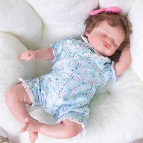 NPK 49CM Bebe Doll Reborn Baby Sleeping Girl Rosalie Soft Body Rooted Eyelashes and hair