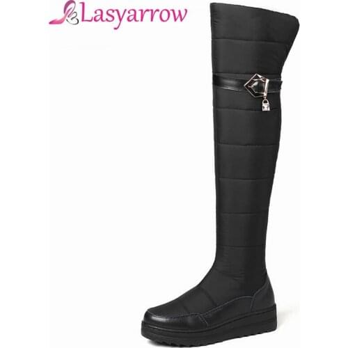 Lasyarrow Genuine Leather Over The Knee High Snow Boots Winter Warm Plush Thigh High Boots Platform Ladies Down Long Botas Mujer